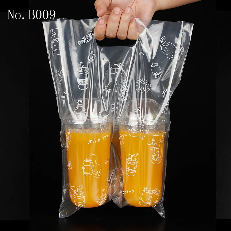 Plastic Cup Bag Take Out PP Bag Custom Package Pack Coffee Drink PE Double Cup Bag