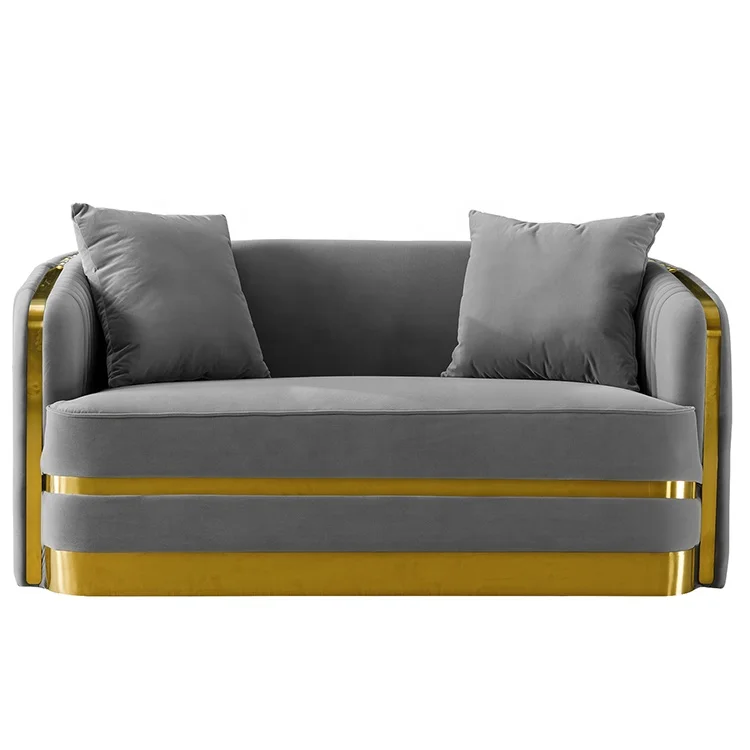 Современная задняя серая 2-3-местная Бархатная обивка из ткани Золотой нержавеющей стали диван