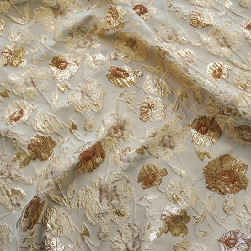 20%Wire30%nylon50%polyester embossed gold jacquard fabric suit dress fabric floral brocade jacquard fabric