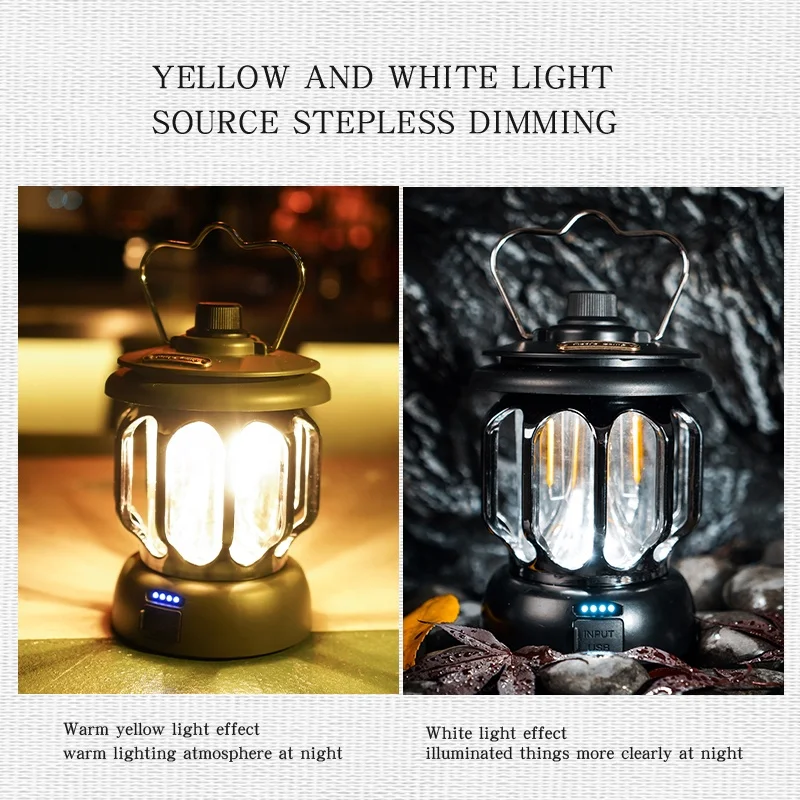 New Retro Portable Camping Lantern 4800mAh Outdoor Kerosene Vintage Camp Lamp Tent Light for Hiking Climbing Yard