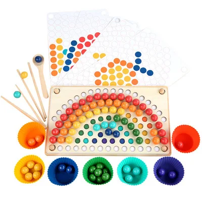 Wholesale Hot Sale Wooden Puzzle Colorful Beads Clamp Balls Game Wooden Concentration Training Toys For kids