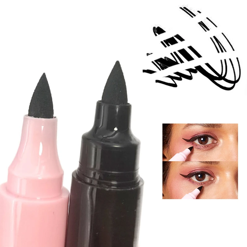 Private label eyeliner double headed OEM 2 in 1 winged eyeliner stamp pencil with eraser eyeliner
