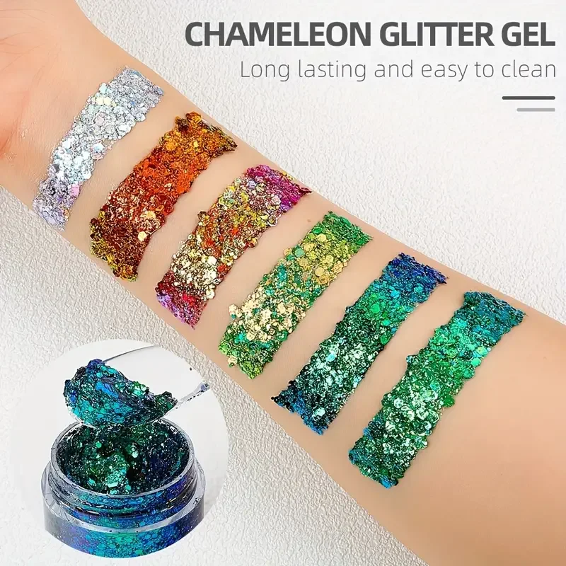 Wholesale 15ml Single Pot Private Logo Makeup Chameleon Glitter Gel Face Hair Nail Eye Body Art Liquid Glitter Gel