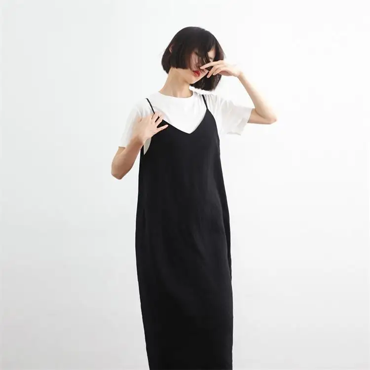 Eco friendly OEM ribbed fit and flare mini dress in black