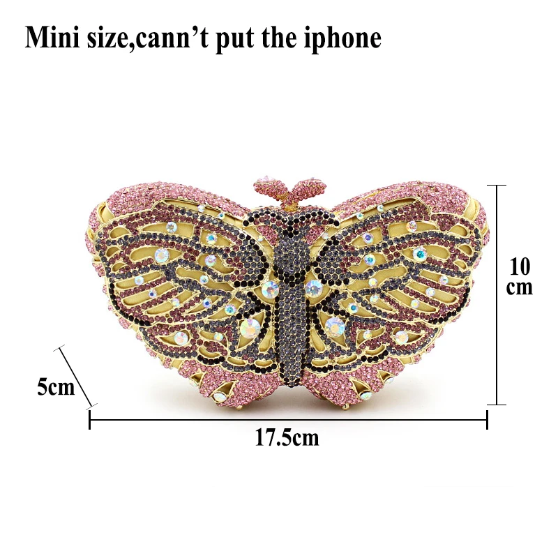 Chinese Manufacturer Pink Butterfly Shape Mini Portable Diamond Wedding Party Ladies Evening Bag