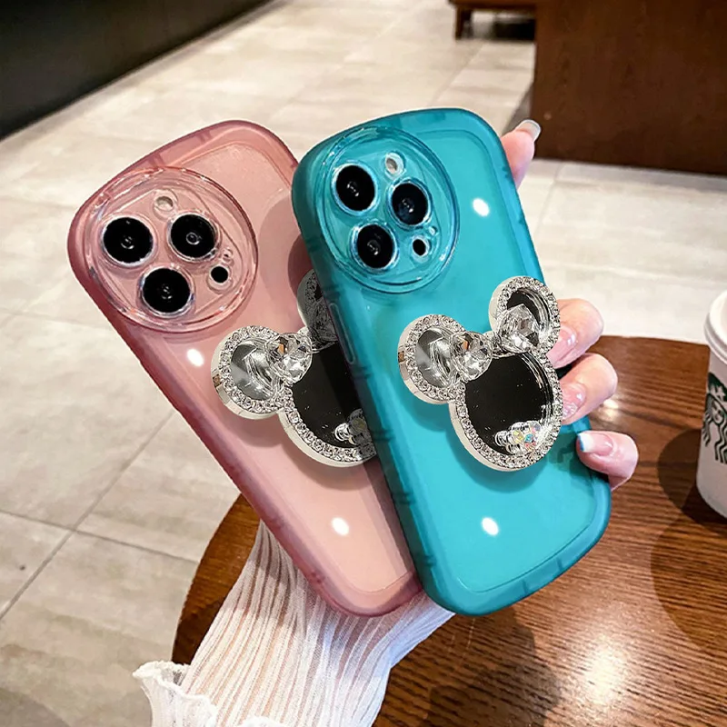 Hot Sale Luxury Cartoon Lovely Mickey Minnie Phone Cases With Mirror TPU Covers For iPhone 7 8 XR 11 12 13 14 15 16 Plus Pro Max