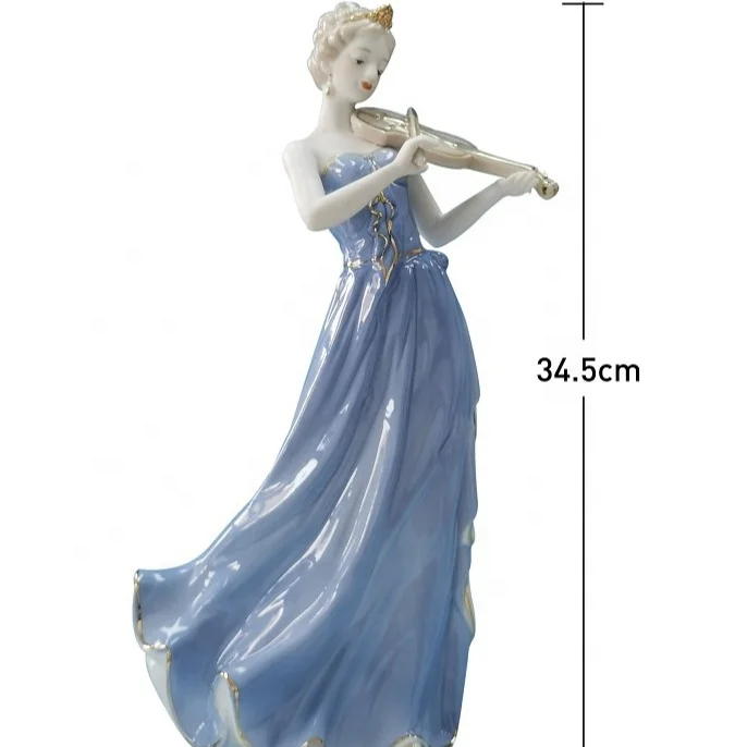 
Playing Violin Girl Figurines Porcelain Lady Figurine Ceramic Home Decoration Beauty Porcelain Statue 