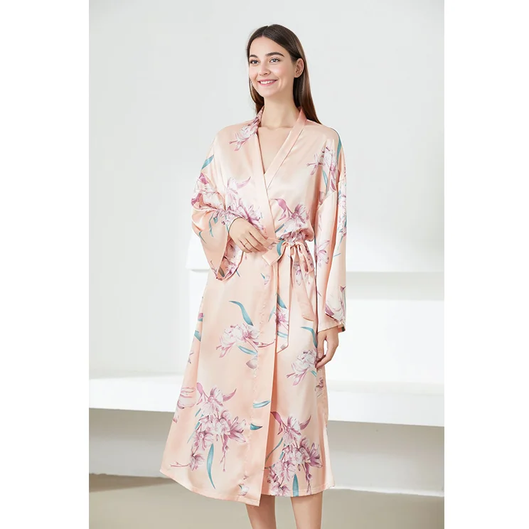 Robe satin Luxury FLoral Color Soft Lightweight Silk Lace Plus Size Silk Robes Women 3 Pcs Silk Robes Women Luxury