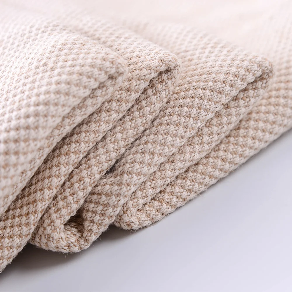 Factory Sale Textured Home Textile Plaid Raw Material Tela Para Sofas Thick Polyester Cotton Linen Fabric For Sofa and Curtain