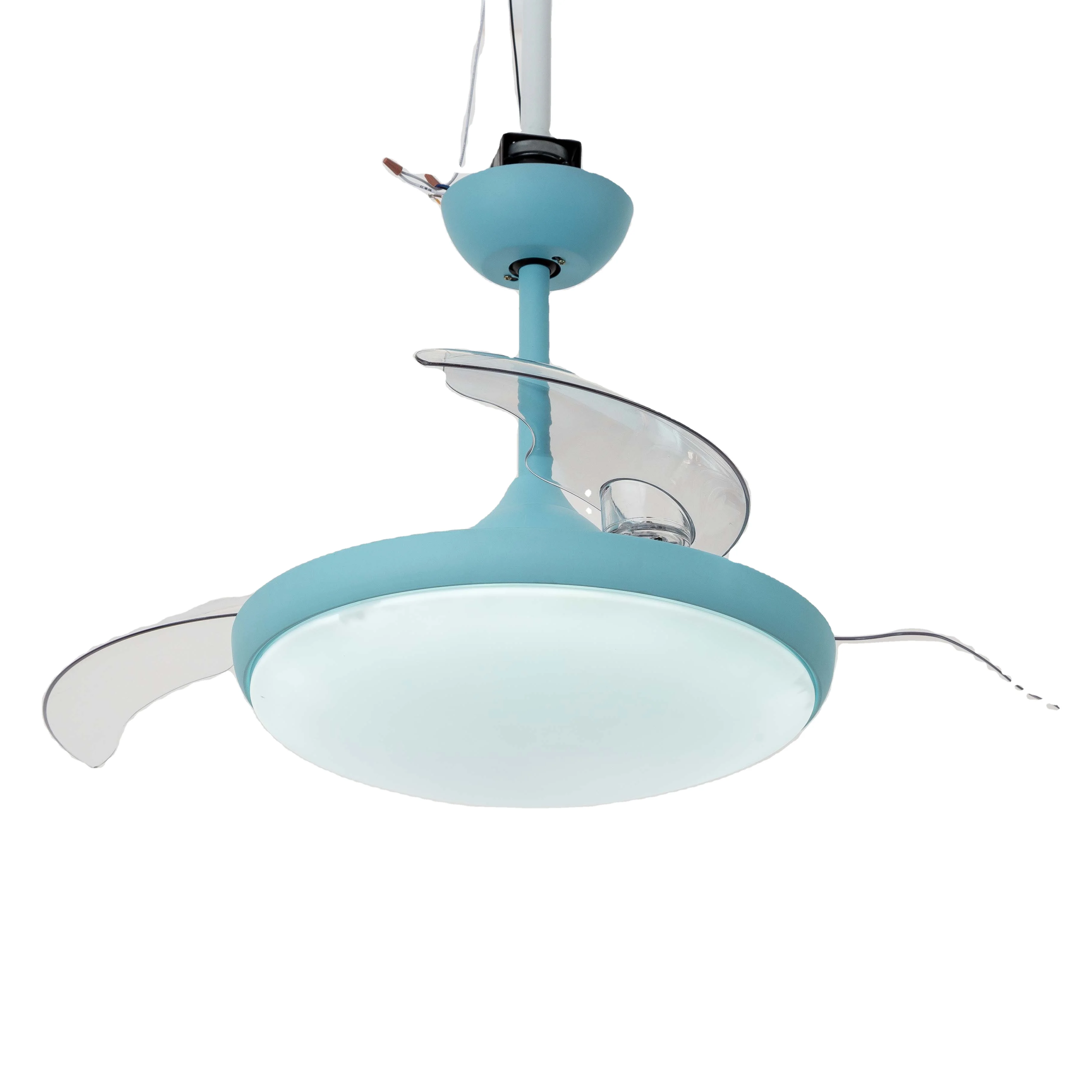 Contemporary Invisible Blue Ceiling Fan Lamps Led With 3 Retractable Acrylic Blades Lighting Groups Decorative Ceiling Fans