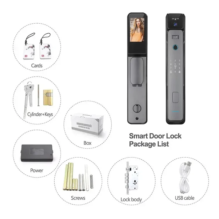 Easloc Electric Automatic Biometric Fingerprint Face Recognition Smart Door Lock Video Voice with Camera