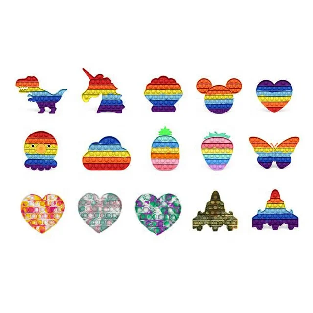 Hot Selling Colorful Educational Multishaped Relief Stress Silicone Bubble Sensory Push Pop Fidget Toy