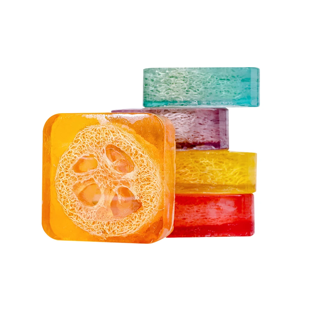 Wholesale Natural Sponge Exfoliating Moisturizing Whitening Deep Cleansing Anti Acne Essential Oil  Bar Soap with Loofah Inside