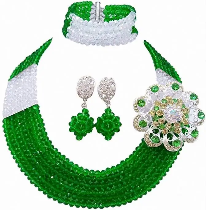 Nigeria Wedding African Lady Beads C-Chain Necklace Bracelet Earrings Party Jewelry Sets