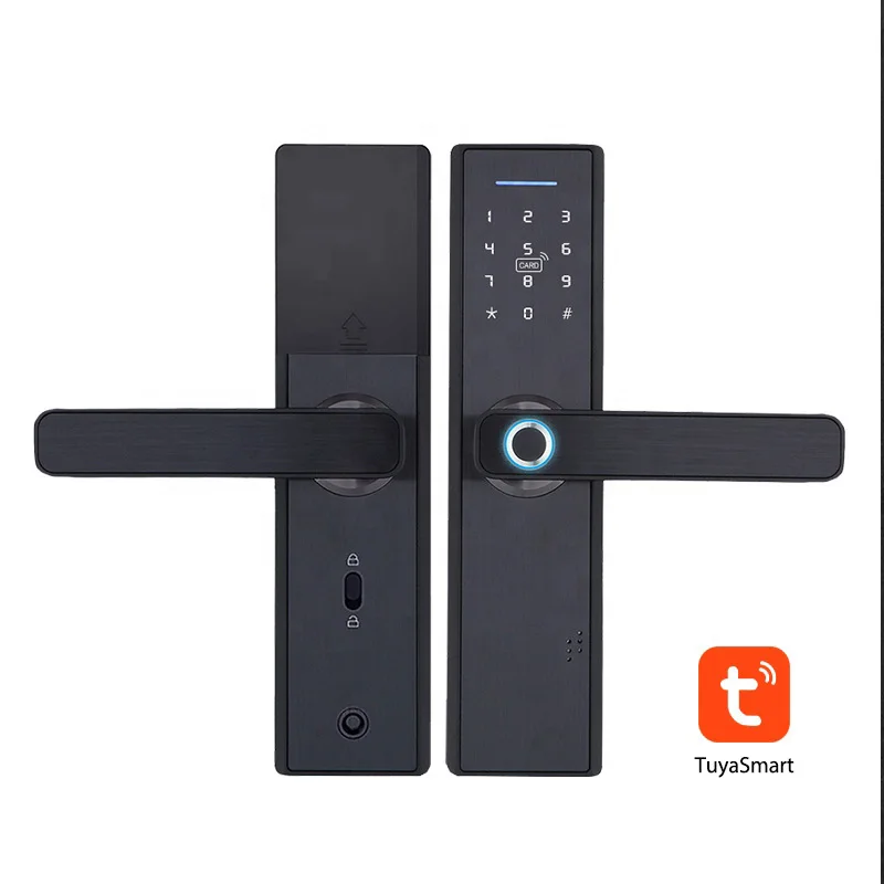 
Smart Home Tuya WiFi Remote Keyless Fingerprint Biometric Intelligent Door Handle Lock For Airbnb, Office, Bedroom 