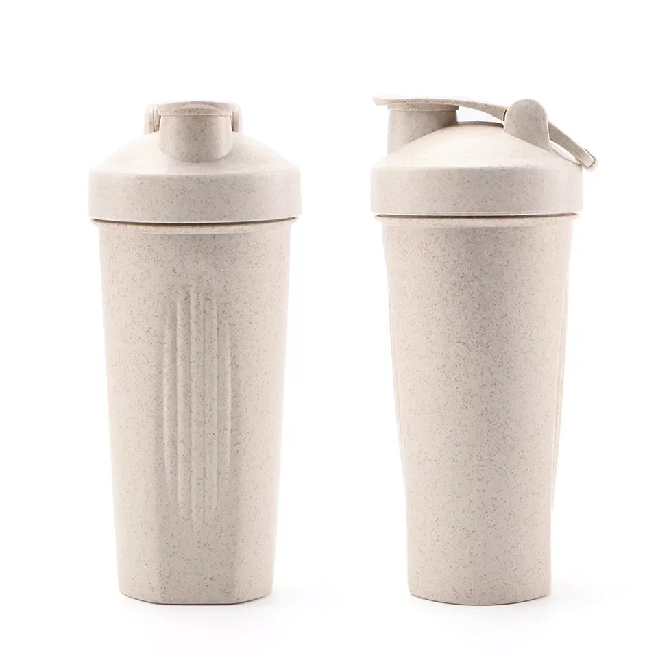 OKADI Wholesale 600ml Eco Friendly Wheat Straw Custom logo Sports Gym Protein Shaker Bottles