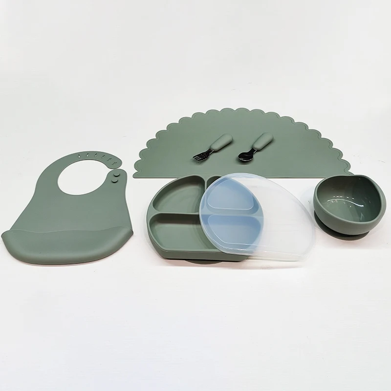 6 pcs Baby Feeding Bowl Set Food Grade Silicone Plate With Lid Suction Children Feeding Bpa free bib baby products hot selling 2