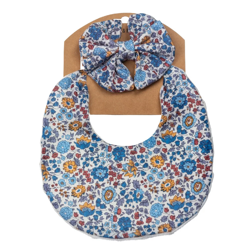 Baby double sided cotton waterproof bib newborn bib soiled and spit towel headband set for baby boys and girls