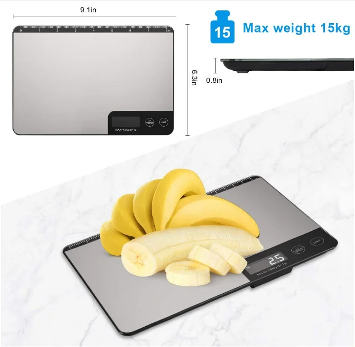  Кухонные весы 33lb с измерением длины (8 дюймов) пищевые цифровые Вес грамм и унций термоусадочным крюком 6 единиц функция