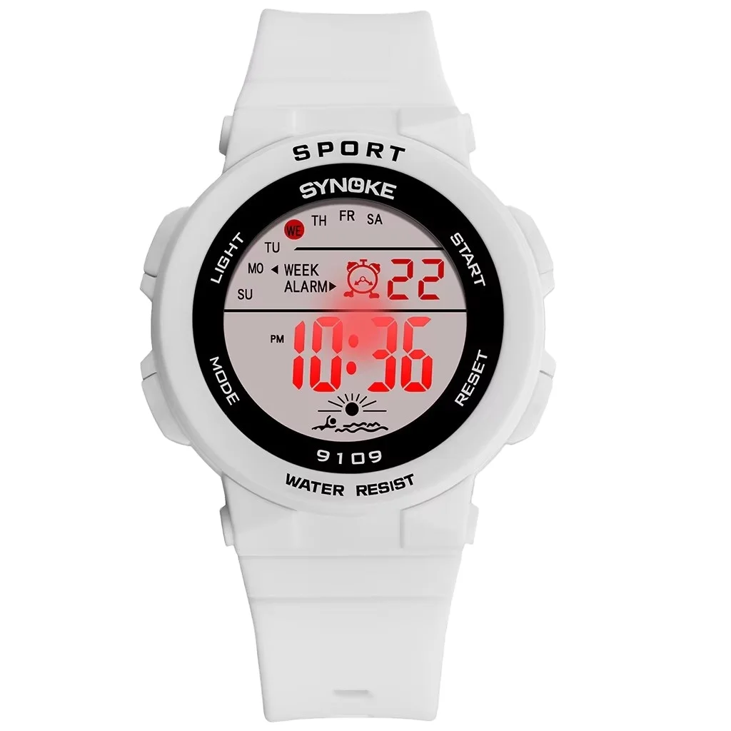 SYNOKE 9109 Fashion Kids Sport Chronograph Alarm Clock Digital Watch For Children Led Waterproof Colorful Flash Wristband Watch