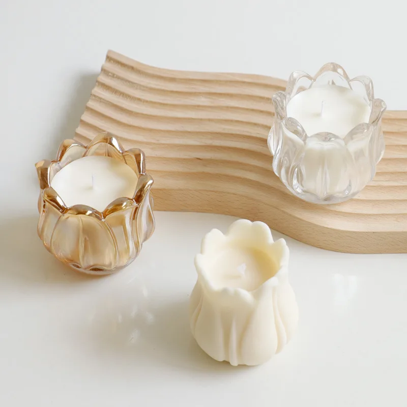 Tulip Glass Candle Holder Container Unique Glass Frosted Empty Glass Candle Jar For Candle Making