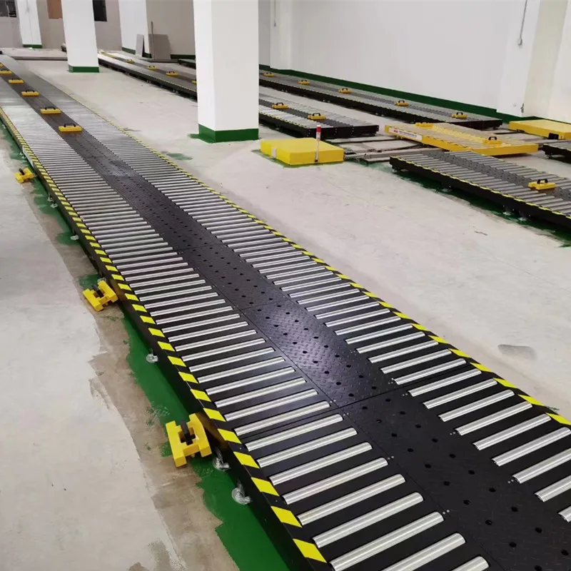 Simple assembly line gravity roller conveyor for robot
