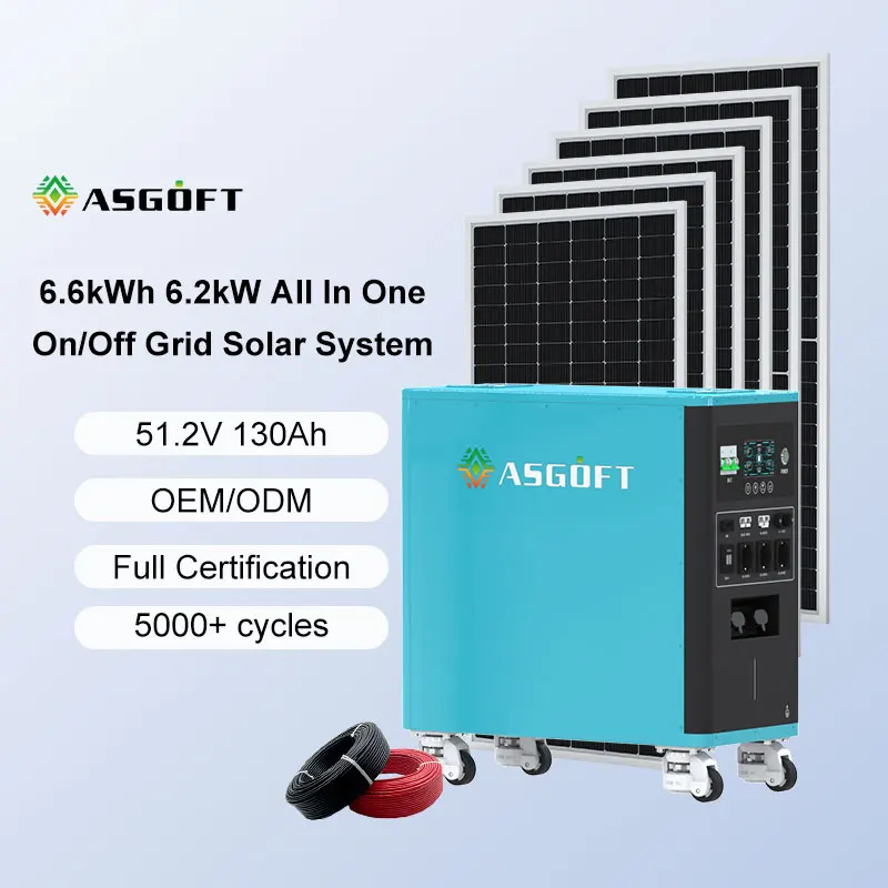 Asgoft High Quality portable all in one 6kw 10kw 15kw 20kw off grid Solar Power System home use supply energy storage africa