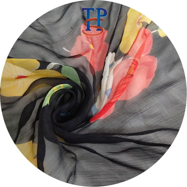 8mm big large flower printed  pure silk crinkle georgette GGT fabric for dress