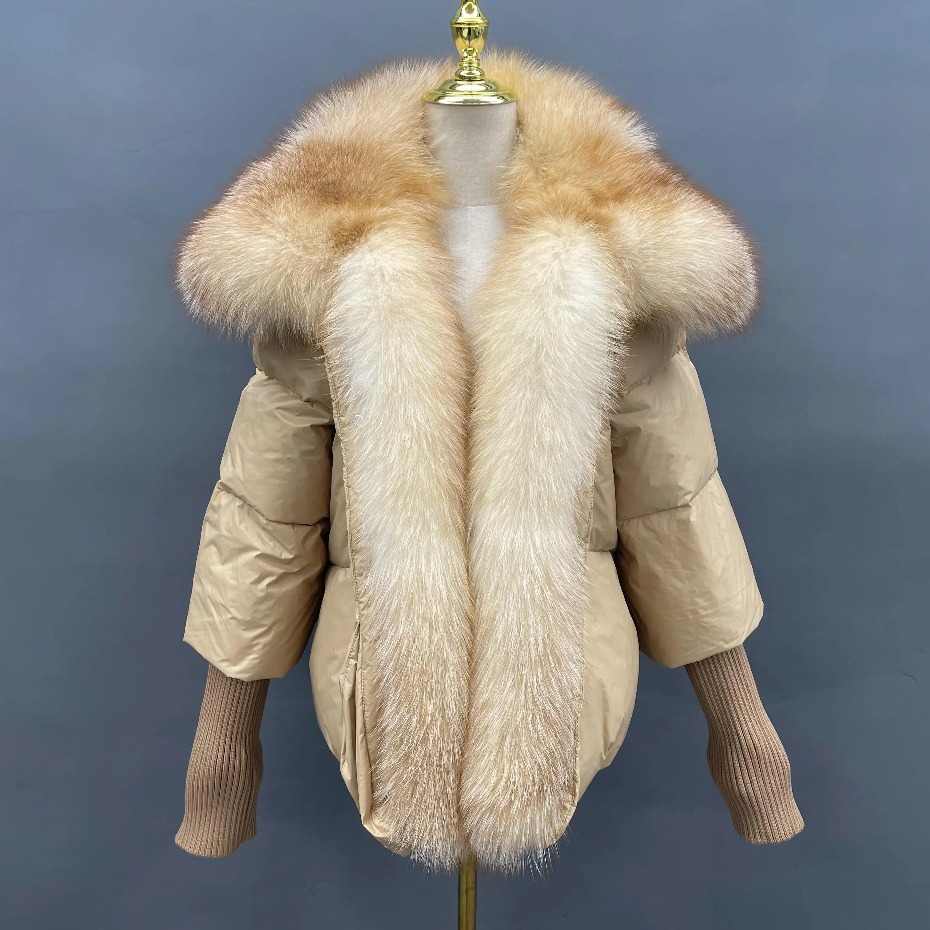 Winter New Fashion Puffer Fox Fur Jacket Custom Puffer Jacket