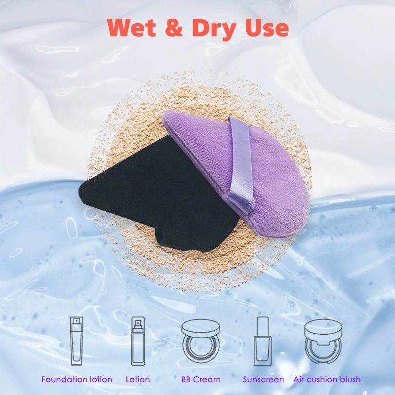 Powder Puff Triangle Cosmetic Makeup Loose Custom Private Label Logo Flocking Cotton Powder Puff