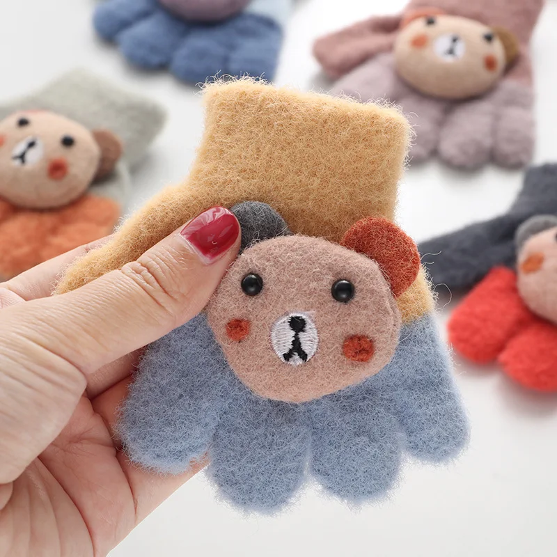 BESTELLA Multicolor Mini Cute 3D Bear Children Thicken Gloves Color Match Warm Snow Kids Gardening Winter Gloves for Kid