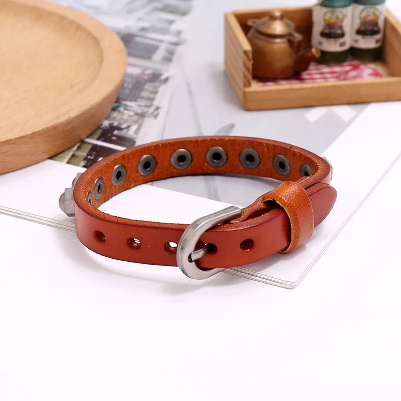 Cowboy Bracelet Black Brown Genuine Leather Bracelet Buckle Wristband Men Cuff Bracelets Punk Jewelry For Women