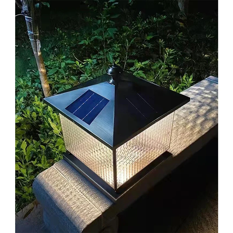 new arrival Solar Outdoor Column Lights  copper l Fence Pedestal Post Lamp Fixtures Outdoor Vintage LED Globe Pillar Lights