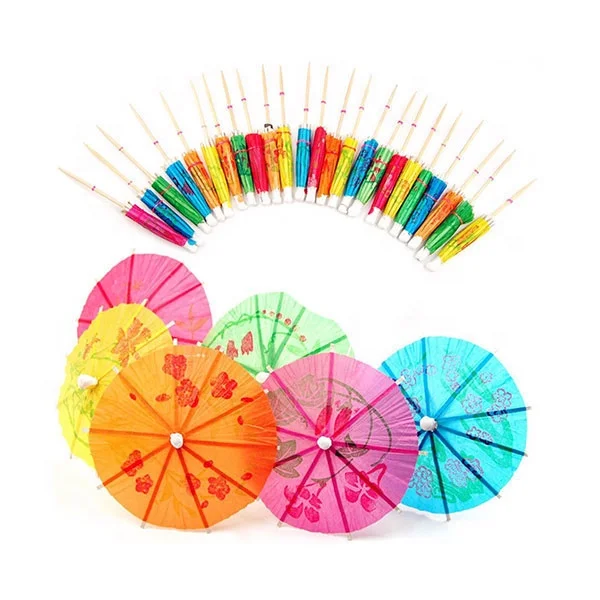 Classic Style 4 Inch Hawaiian Tropical Parasol Cupcake Toppers Multi Color Drink Umbrella Party Picks