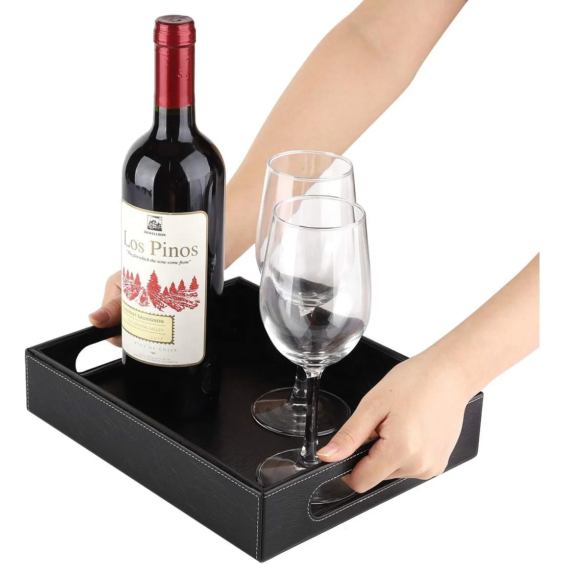 Custom Leather Valet Tray Black Leather Storage Tray Office Tabletop Organizer Handles Design Jewelry Catchall PU Leather Tray