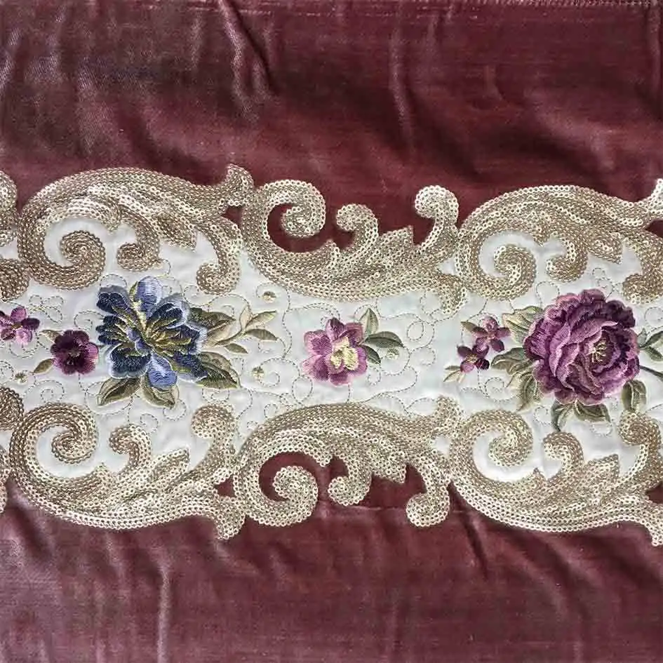 Wholesale Embroidered Velvet Fabric Sequin Moroccan Arab Style Embroidery Velvet Sofa Fabric