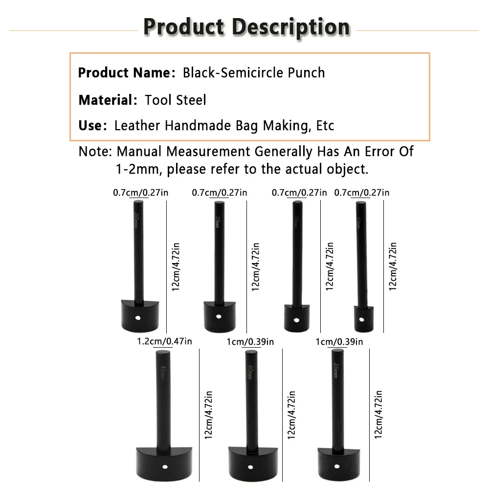 Black semi-circular punch leather DIY high-grade special steel Multiple specifications Leather Belt Hole Punch