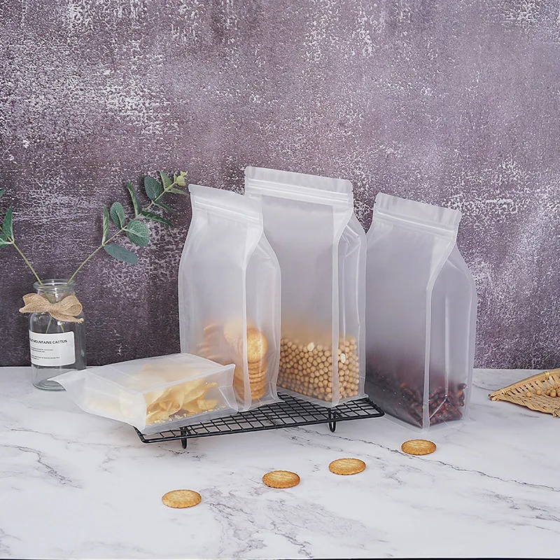 PE plastic Eight Side Seal Flat Bottom Transparent Clear Plastic Resealable Zip Lock Bags Food Packing Stand Up Pouches