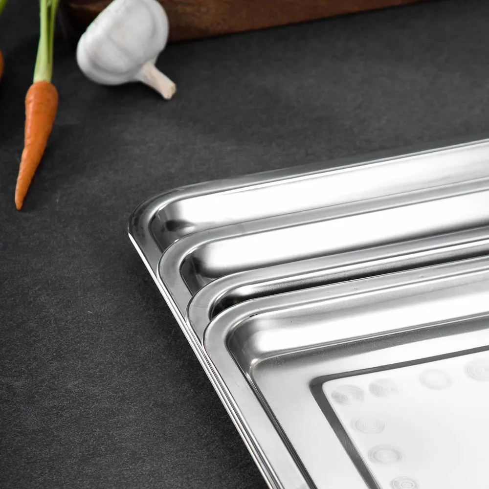 Factory supplier bulk food container serving trays stainless steel silver metal plate food serving tray