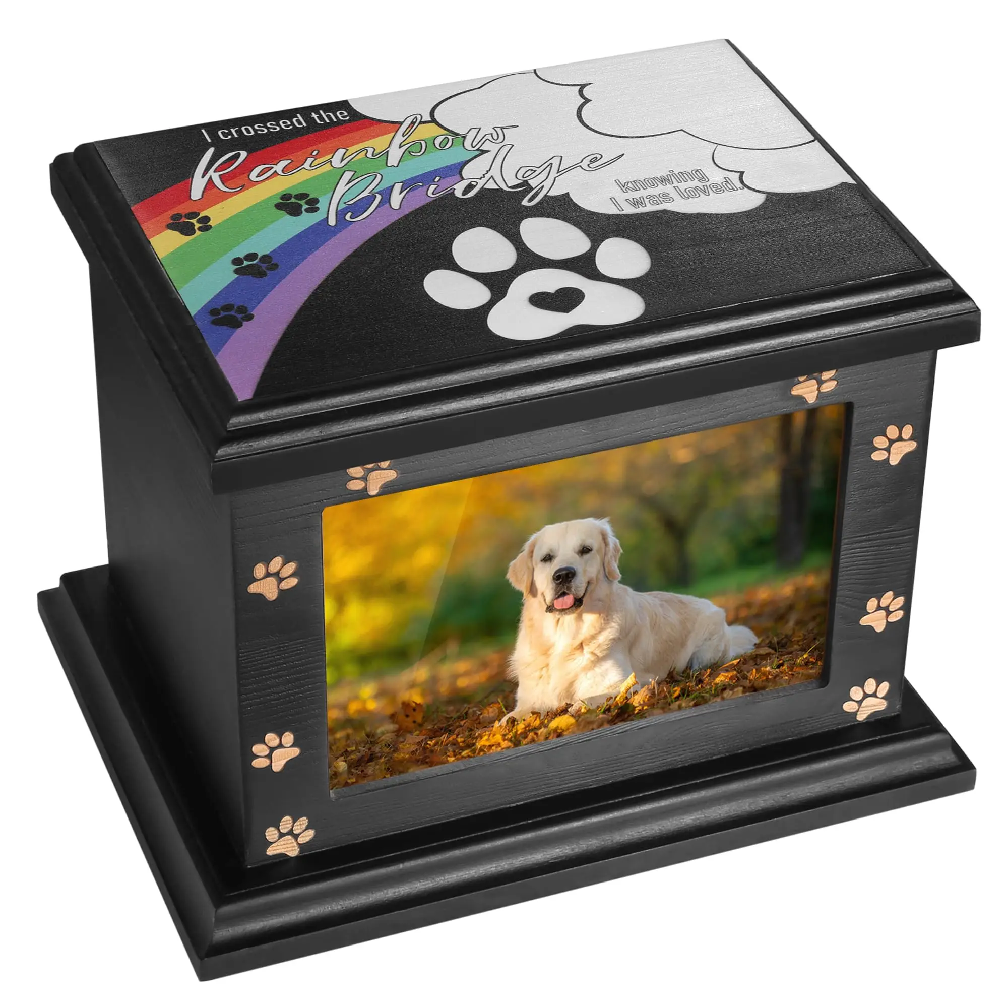 Pattern Word Funeral Memorial Gifts Wholesale Pet Urns Custom Wooden Urn For Dogs Cat Ashes Pet Urn Dog Wood Velvet Pouch