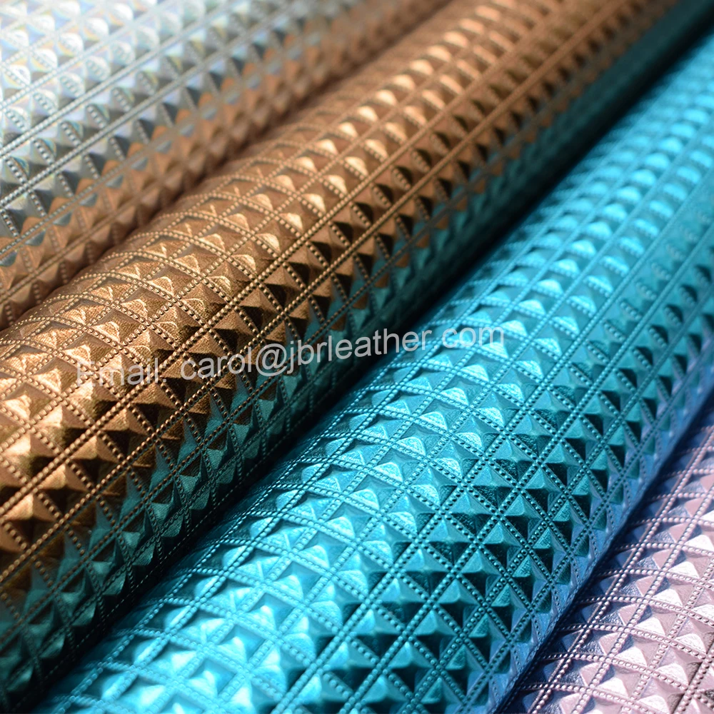 Diamond Metallic Square Embossed High Glossy Foiled Synthetic PU Leather for Bag Shoe