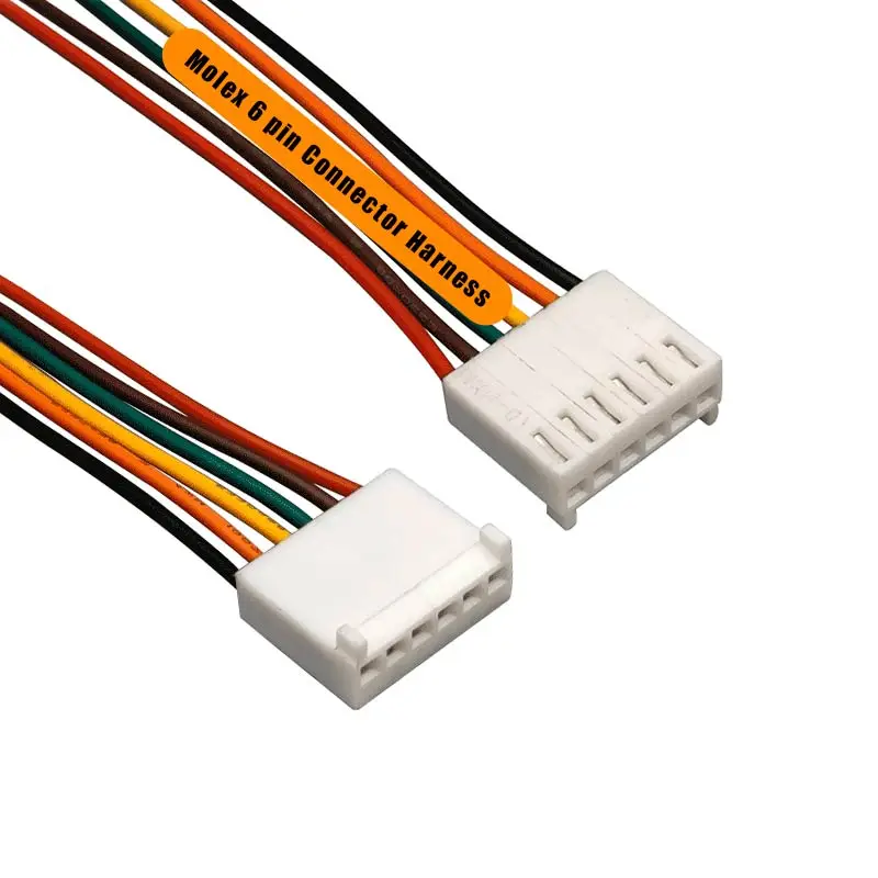 custom molex female connector 2.54mm pitch 6 pin housing terminals adapter 24awg cable assembly harness