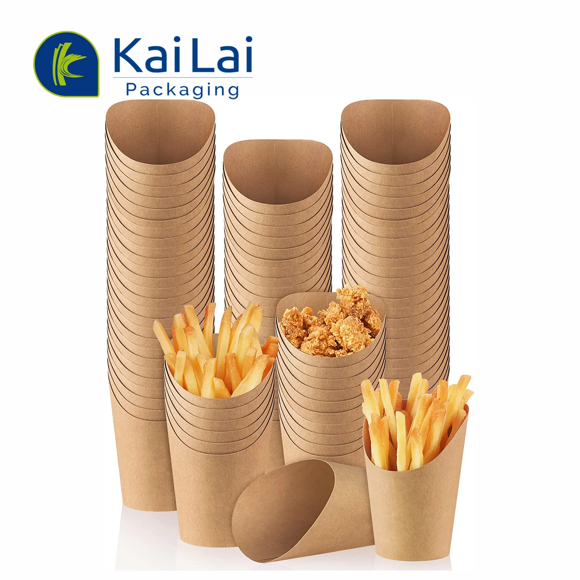Take Away Kraft Paper Recyclable Custom Logo Fast Food Packaging Boxes Takeout Delivery Potato French Fries Scoop Paper Cup