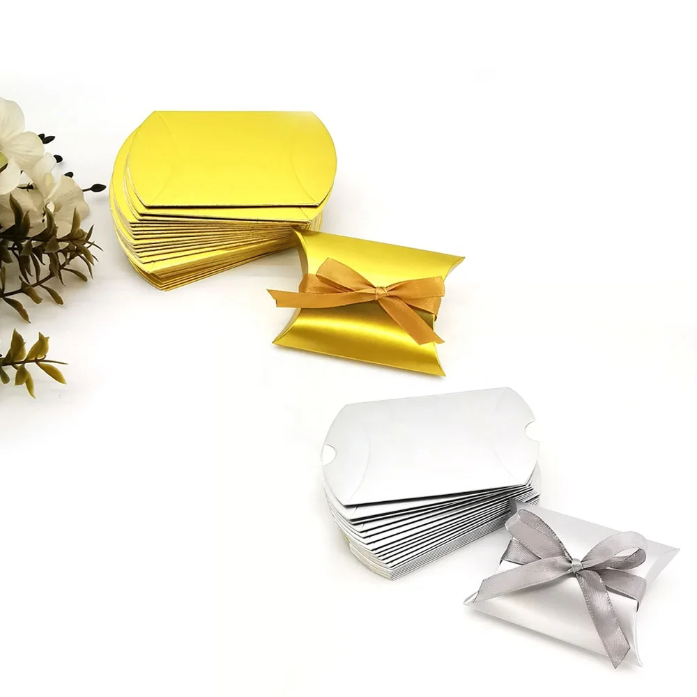 Pillow Ribbon Paper Sweet Candy Packaging Box for Wedding Baby Shower Party Gift Box