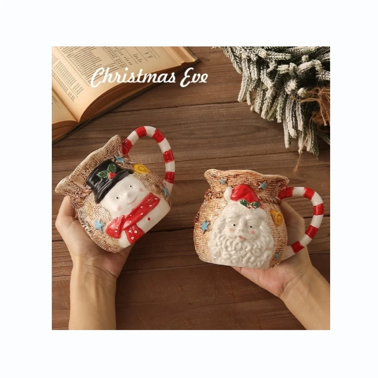 Hand-painted 420ml Christmas mug Large capacity ceramic cup Creative retro cloth bag old man cup girl Christmas gift