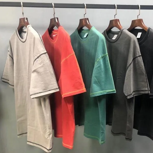 
Heavy Weight Black Color Contrast Suture O Collar Graphic Vintage T shirts For Man 