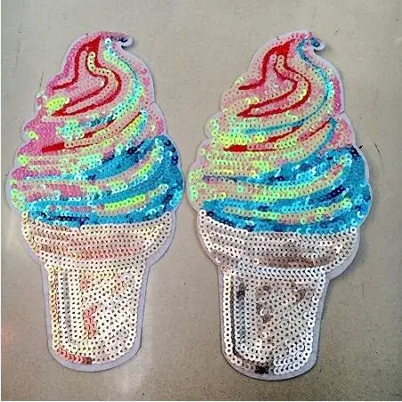 5 Styles Mix Sequin Patch for Clothes Motif Applique Shining Ice Cream Sew/Iron on Patches for Clothing Sequined Stickers