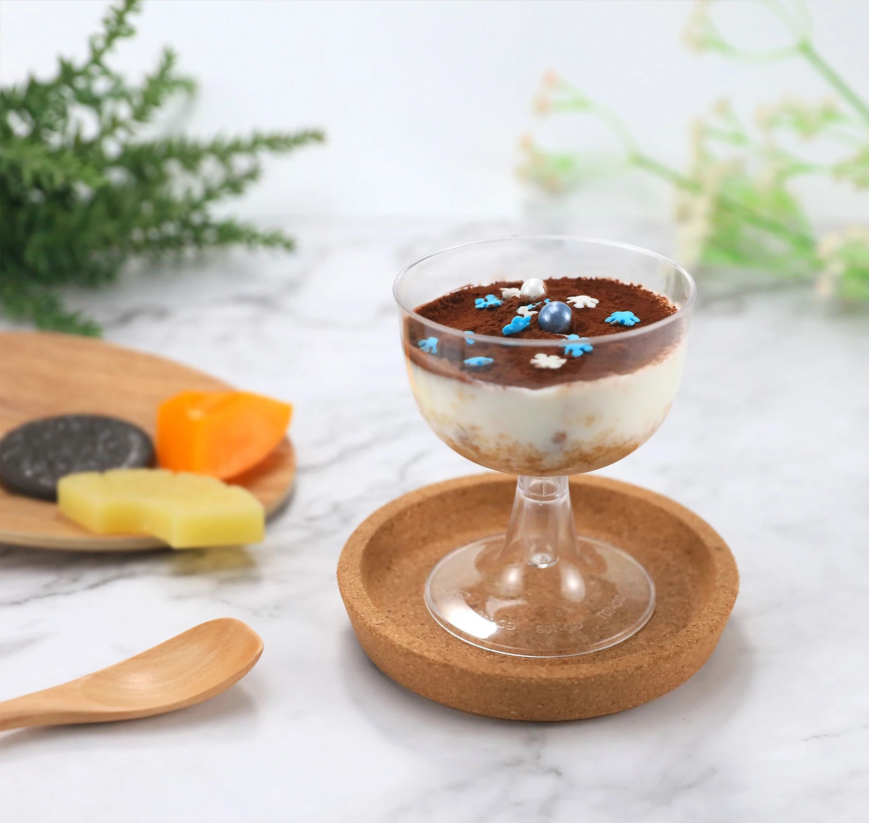 100Ml Transparent Frozen Dessert Spoon And Plastic Cup With Lid,Disposable Goblet Cup
