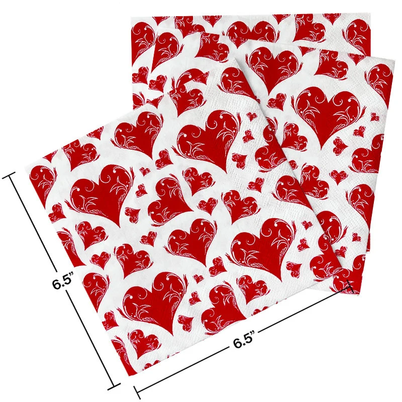 Готово к отправке напитков бумажные салфетки 2 слоя салфетку «любящее сердце» ко Дню Святого Валентина с принтом декоративные обеденный салфетка