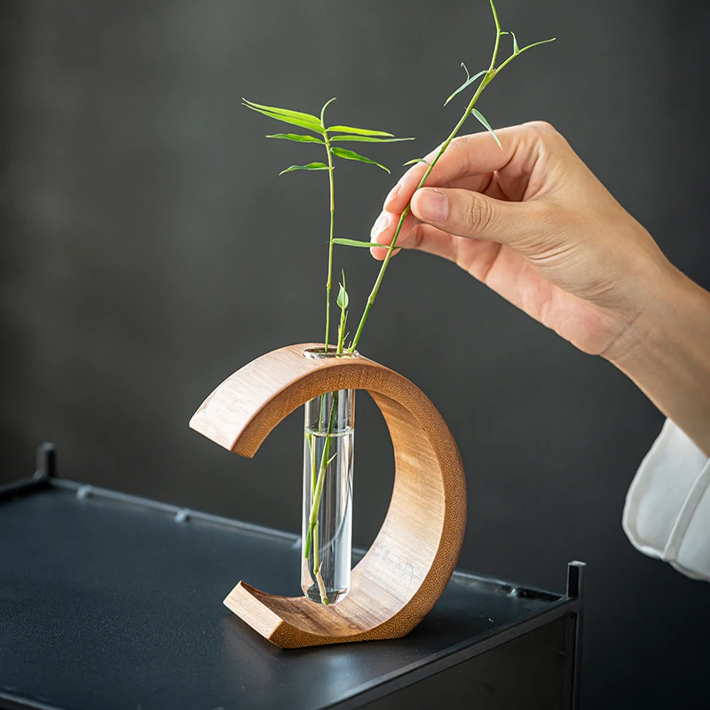 Desktop Decoration Bamboo Vase Bamboo Tube Hydroponic Mini Flower Vase Glass Test Tube Vase